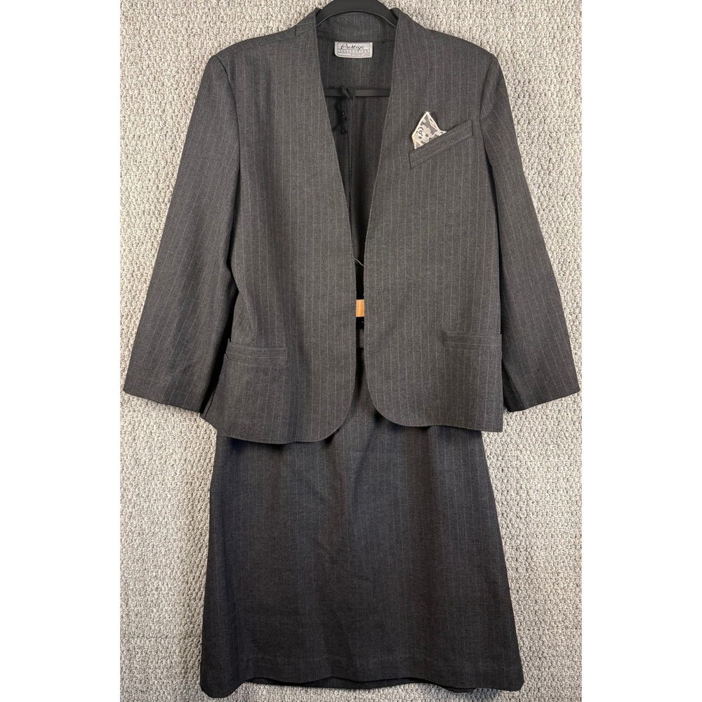 VTG 80s 90s Prestige Pinstripe Suit Power Mob Wife USA Sz Jacket 10 Skirt 12